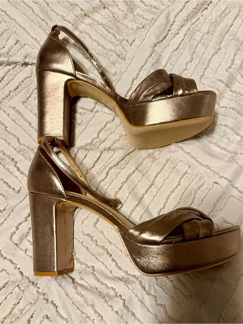 Bruno Menegatti Metallic Bronze Knot Front Ankle Strap Sandals